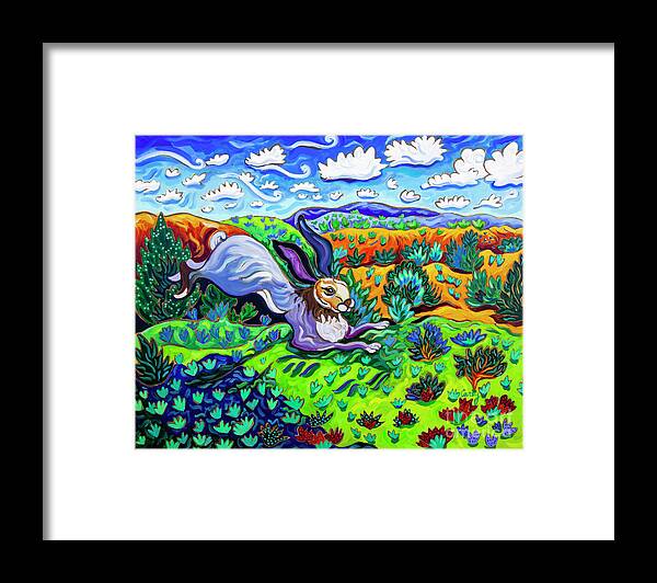 Santa Fe Paintings Framed Print featuring the painting Out Where the Lean Jack Hops Along #1 by Cathy Carey