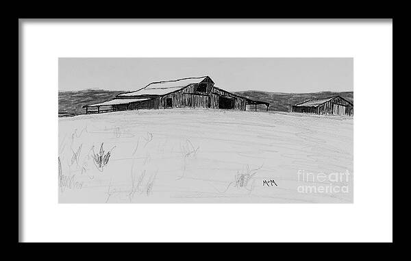 Old Barn Framed Print featuring the drawing Ozark Barn #1 by Garry McMichael