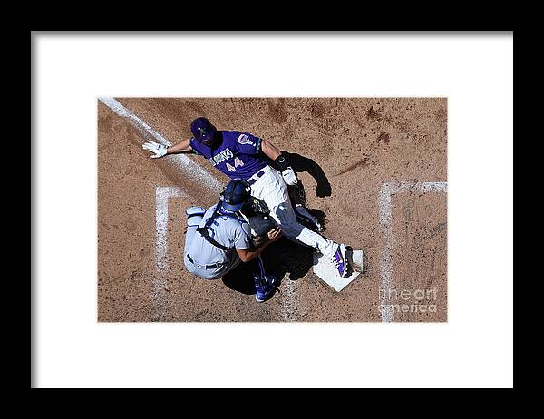 Baseball Catcher Framed Print featuring the photograph Paul Goldschmidt and Austin Barnes by Christian Petersen