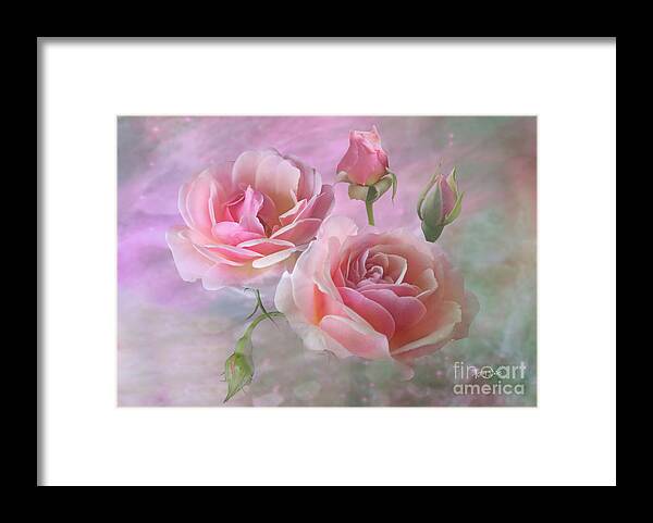 Pink Roses Framed Print featuring the mixed media Pink Rose Duet by Morag Bates