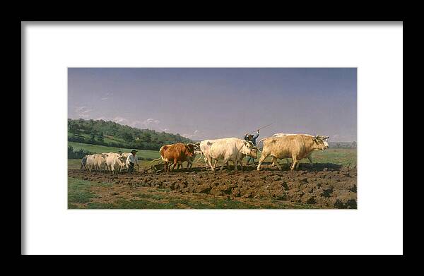 Ploughing In The Nivernais Framed Print featuring the painting Ploughing in the Nivernais #1 by Rosa Bonheur