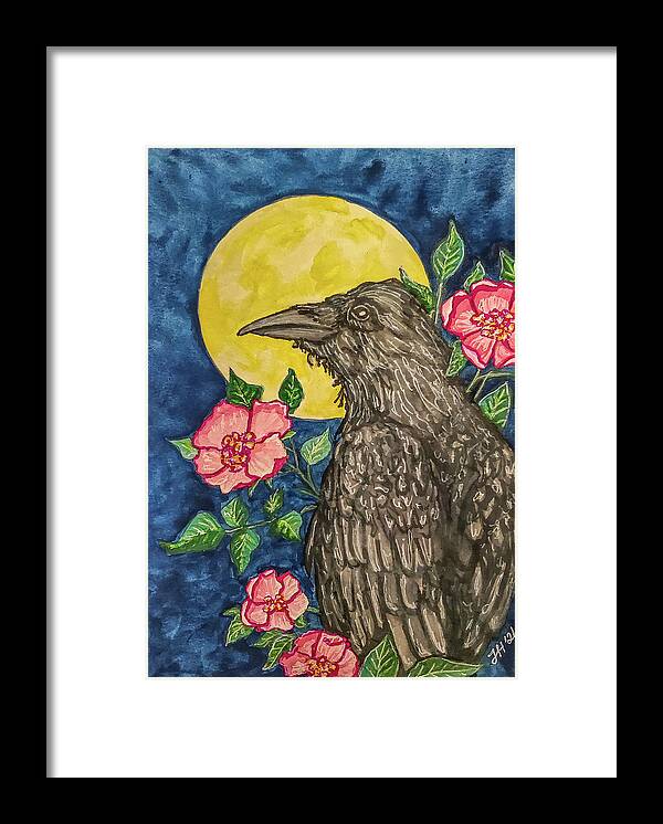 Raven Framed Print featuring the painting Raven #1 by Jean Haynes