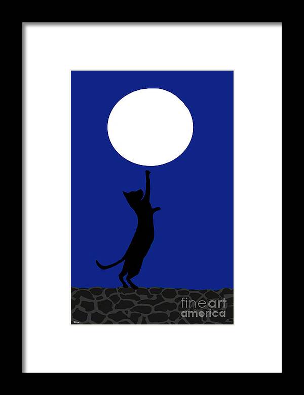 Black Cat Framed Print featuring the digital art Reaching for the moon by Elaine Hayward