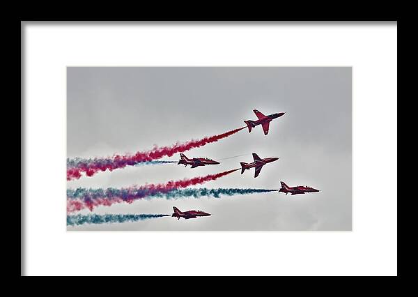 Red Arrows Framed Print featuring the photograph Red Arrows Display #1 by Jeremy Hayden