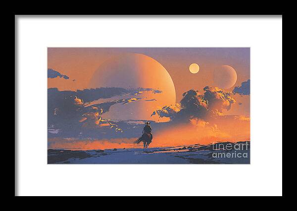 Illustration Framed Print featuring the painting Red planet #1 by Tithi Luadthong