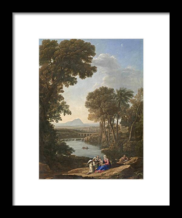 Claude Lorrain Framed Print featuring the painting Rest on the Flight into Egypt #1 by Claude Lorrain