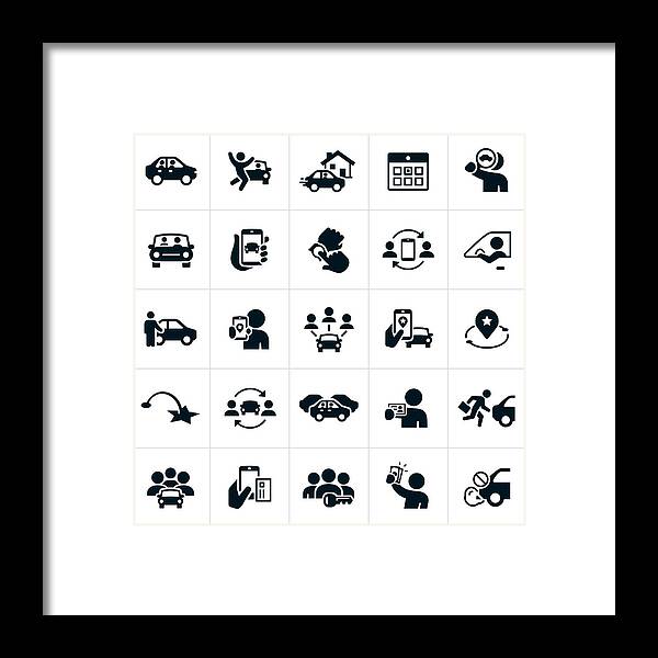 Mobility As A Service Framed Print featuring the drawing Ridesharing and Carpooling Icons #1 by Appleuzr