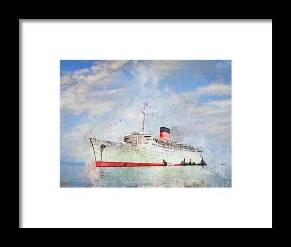 Steamer Framed Print featuring the digital art R.M.S. Caronia by Geir Rosset