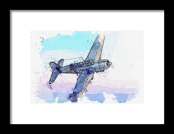 Plane Framed Print featuring the painting Saab B A in watercolor ca by Ahmet Asar #1 by Celestial Images