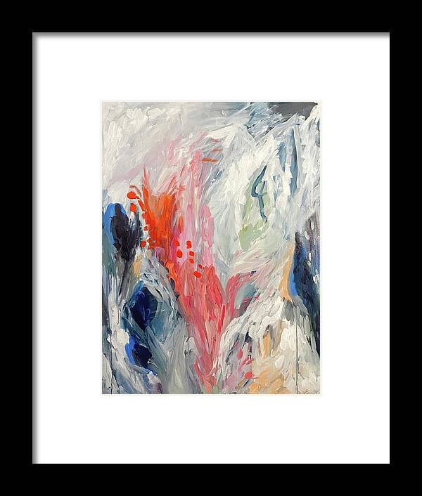 Abstract Blue Red Serene Abstract Universal Statement Living Room Framed Print featuring the painting Serenity #1 by Meredith Palmer