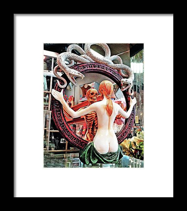 Female. Horror Framed Print featuring the photograph Skeleton In The Mirror #1 by Andrew Lawrence