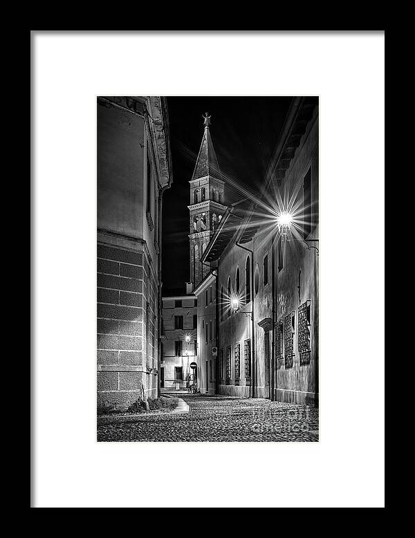 Oderzo Framed Print featuring the photograph Small street leading to the bell tower #1 by The P