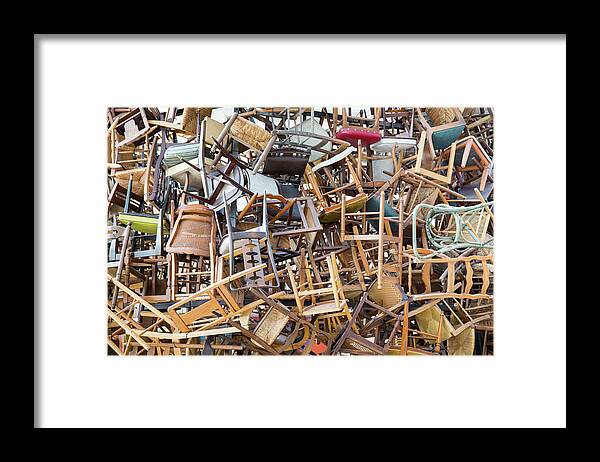 Abandoned Framed Print featuring the photograph Stack Of Chairs by Maria Kray