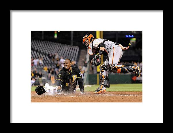 Ninth Inning Framed Print featuring the photograph Starling Marte and Buster Posey by Joe Sargent