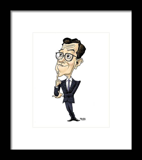 Caricature Framed Print featuring the drawing Stephen Colbert #1 by Mike Scott