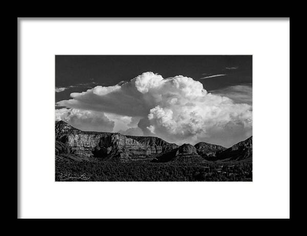 Red Rock Cliffs Sedona Arizona Fstop101 Landscape Sandstone Black And White Monsoon Storm Clouds Framed Print featuring the photograph Storm Cloud over Sedona #2 by Geno