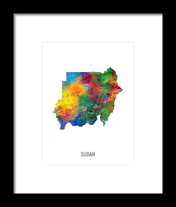 Sudan Framed Print featuring the digital art Sudan Watercolor Map #1 by Michael Tompsett