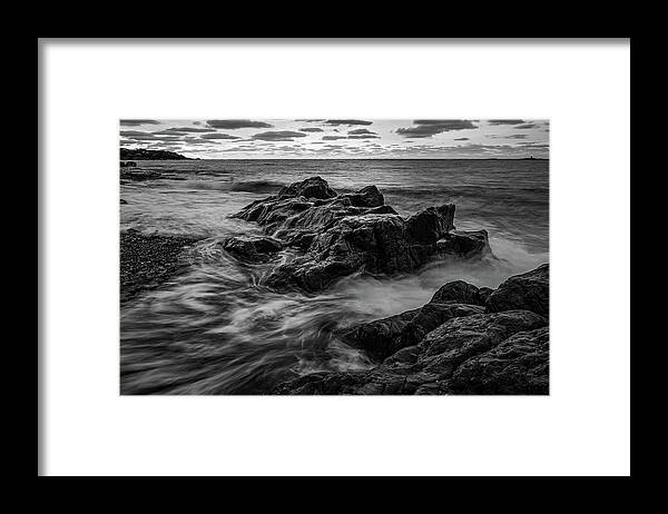 New Hampshire Framed Print featuring the photograph Sunrise On The Rocks, Fort Foster. #1 by Jeff Sinon