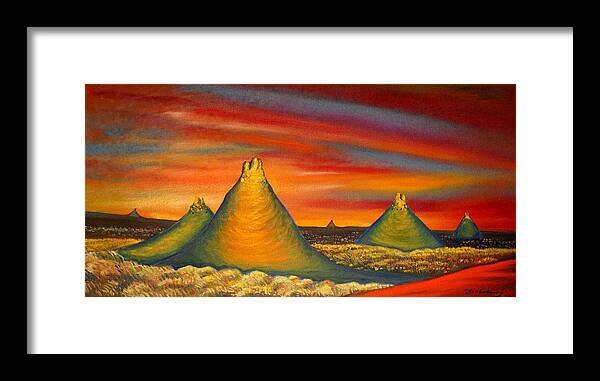 Red Framed Print featuring the painting Sunset #1 by Franci Hepburn