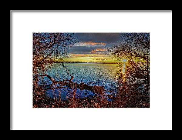 Autumn Framed Print featuring the photograph Sunset Over Lake Framed By TreesSunset Over Lake Framed By Trees by Tom Potter