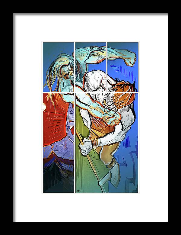  Framed Print featuring the painting The Brawl #1 by John Gholson