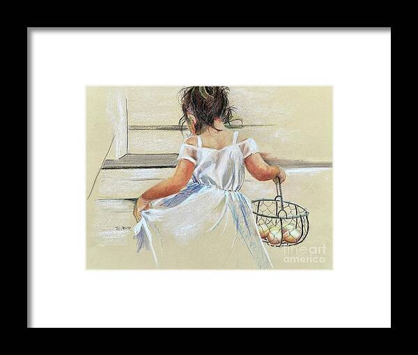 Child Framed Print featuring the pastel The Egg Basket #2 by Mafalda Cento