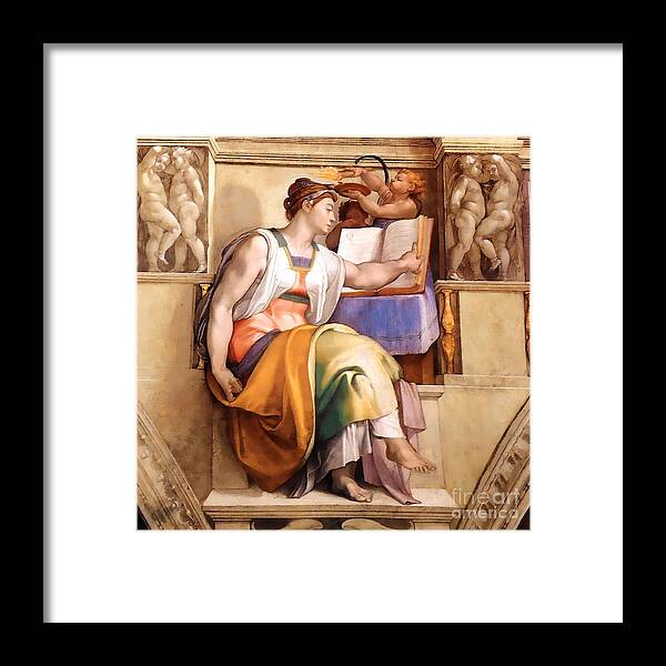 The Erythraean Sibyl Framed Print featuring the painting The Erythraean Sibyl #1 by Michelangelo Buonarroti