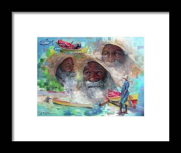 Fisherman Framed Print featuring the painting The Fisherman #1 by Jonathan Guy-Gladding JAG
