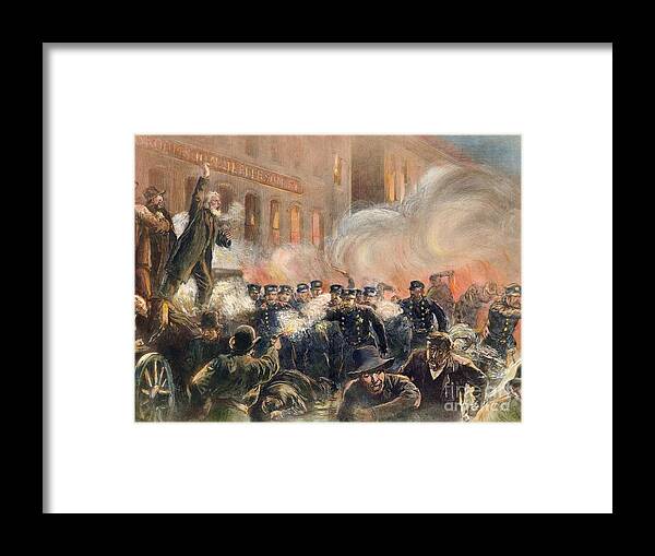 1886 Framed Print featuring the photograph The Haymarket Riot, 1886 #1 by Granger