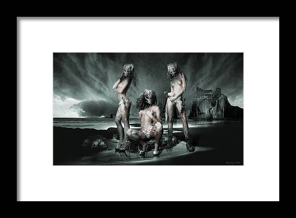 Digital Remake Metaphor Neosurrealism Art Picture Framed Print featuring the digital art The Three Graces Remake Gods and Heroes by George Grie