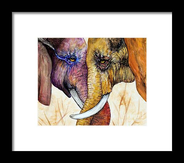 Elephants Framed Print featuring the painting Together Forever #1 by Maria Barry