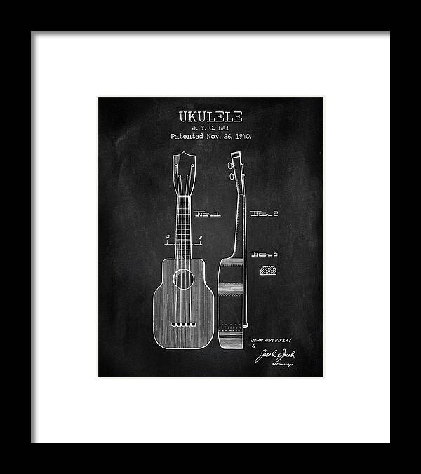 Ukulele Patent Framed Print featuring the digital art Ukulele chalkboard patent #1 by Dennson Creative