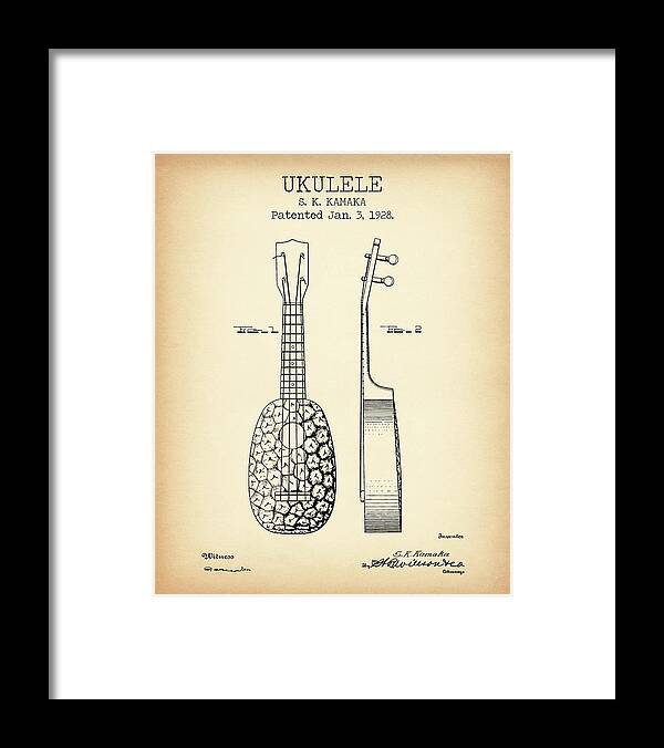 Ukulele Patent Framed Print featuring the digital art Ukulele vintage patent #1 by Dennson Creative