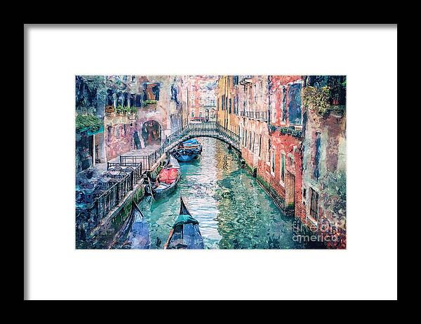 Venice Framed Print featuring the digital art Venice Canal #1 by Phil Perkins