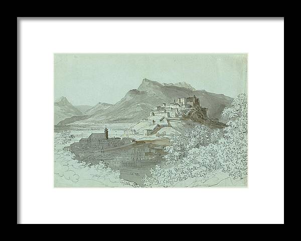 Johann Georg Von Dillis Framed Print featuring the drawing View of Salzburg #2 by Johann Georg von Dillis