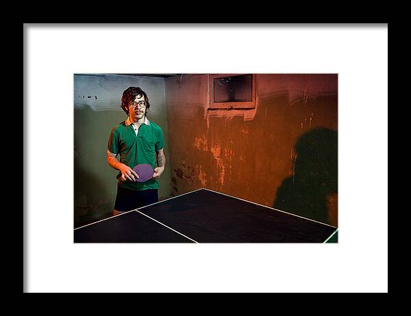 Leisure Games Framed Print featuring the photograph Vintage Mustache Ping Pong Player #1 by RyanJLane