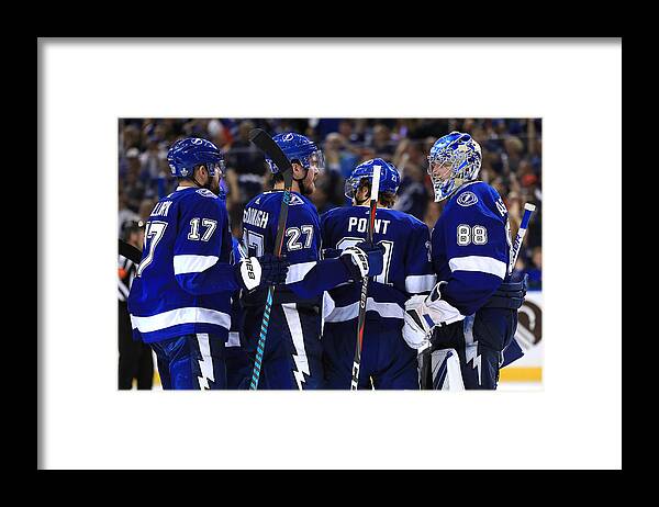 Brayden Point Framed Print featuring the photograph Washington Capitals v Tampa Bay Lightning - Game Five #1 by Mike Ehrmann