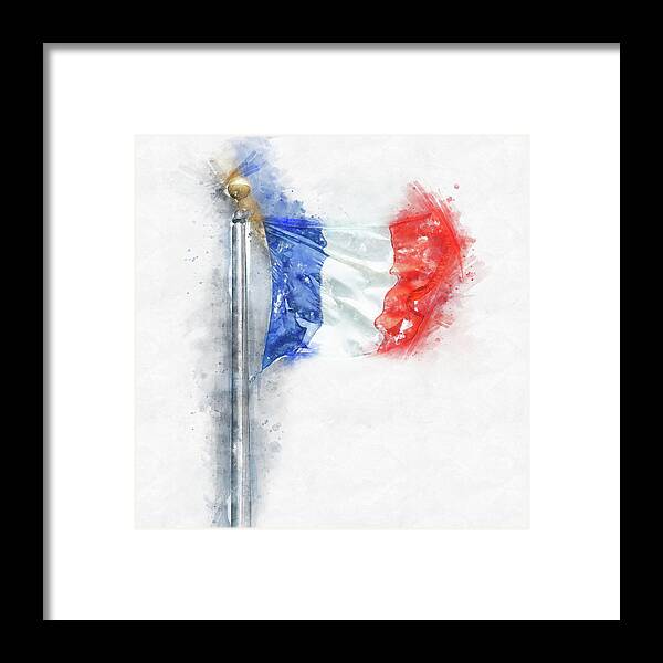 Watercolor Framed Print featuring the digital art Watercolor painting illustration of Flag of France isolated over white background by Maria Kray