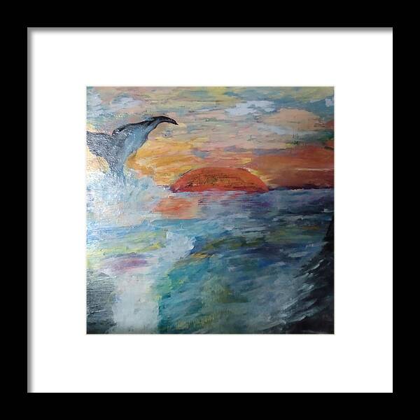 Whale Framed Print featuring the painting Whale at Sunset by Suzanne Berthier