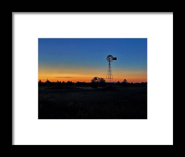 Blue Hour Framed Print featuring the photograph Blue Hour Windmill Silhouette by Jerry Abbott