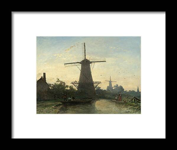 Johan Barthold Jongkind Framed Print featuring the painting Windmills near Rotterdam #2 by Johan Barthold Jongkind