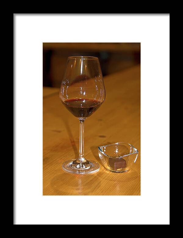 Wine In Glass Framed Print featuring the photograph Wine and Chocolate by Sally Weigand