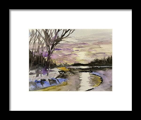 Watercolor Framed Print featuring the painting WInter Sunrise #2 by Larry Whitler