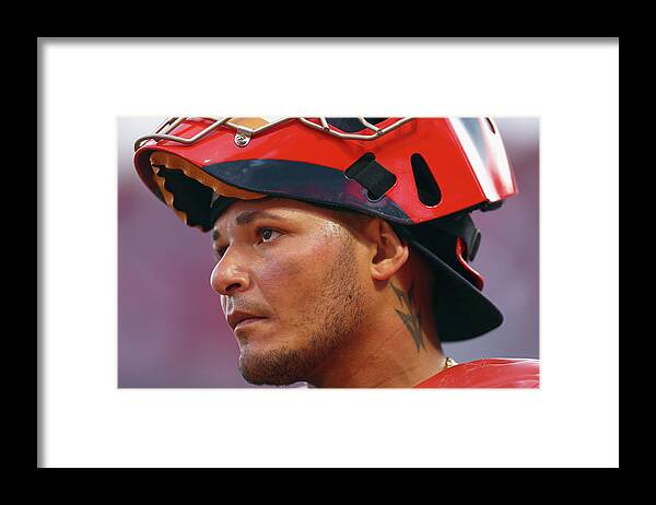 Great American Ball Park Framed Print featuring the photograph Yadier Molina by Andy Lyons