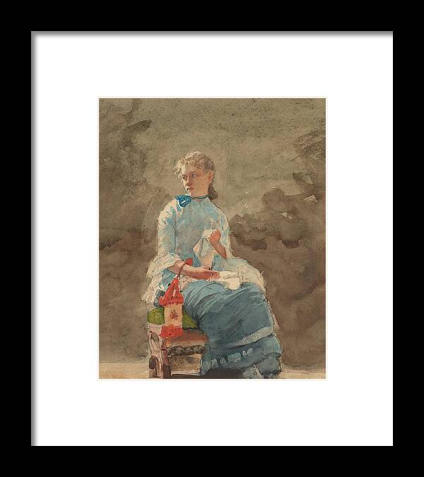 Winslow Homer Framed Print featuring the drawing Young Woman Sewing #2 by Winslow Homer