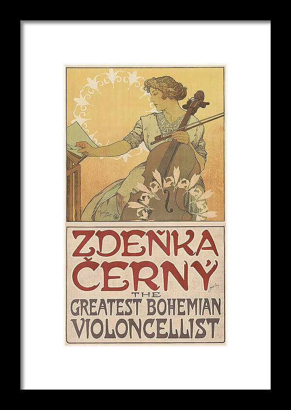 Art Framed Print featuring the painting Zdenka Cerny The greatest Bohemian violoncellist #1 by Alphonse Mucha