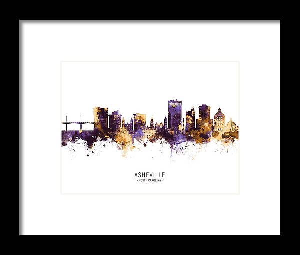Asheville Framed Print featuring the digital art Asheville North Carolina Skyline #10 by Michael Tompsett