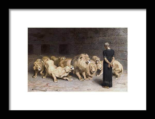 Briton Riviere Framed Print featuring the painting Daniel in the Lions' Den by Briton Riviere by Mango Art