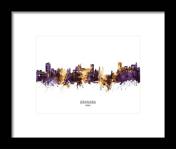 Granada Framed Print featuring the digital art Granada Spain Skyline #10 by Michael Tompsett