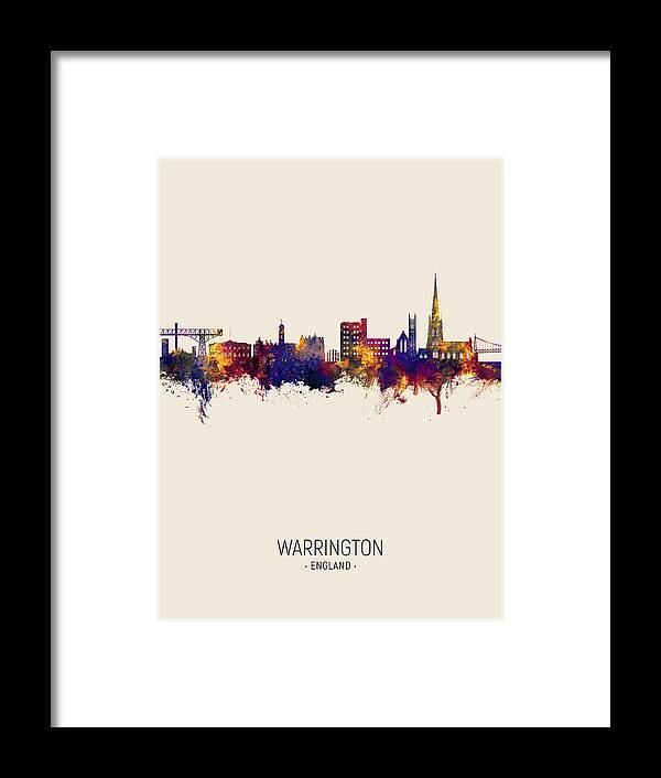 Warrington Framed Print featuring the digital art Warrington England Skyline #10 by Michael Tompsett